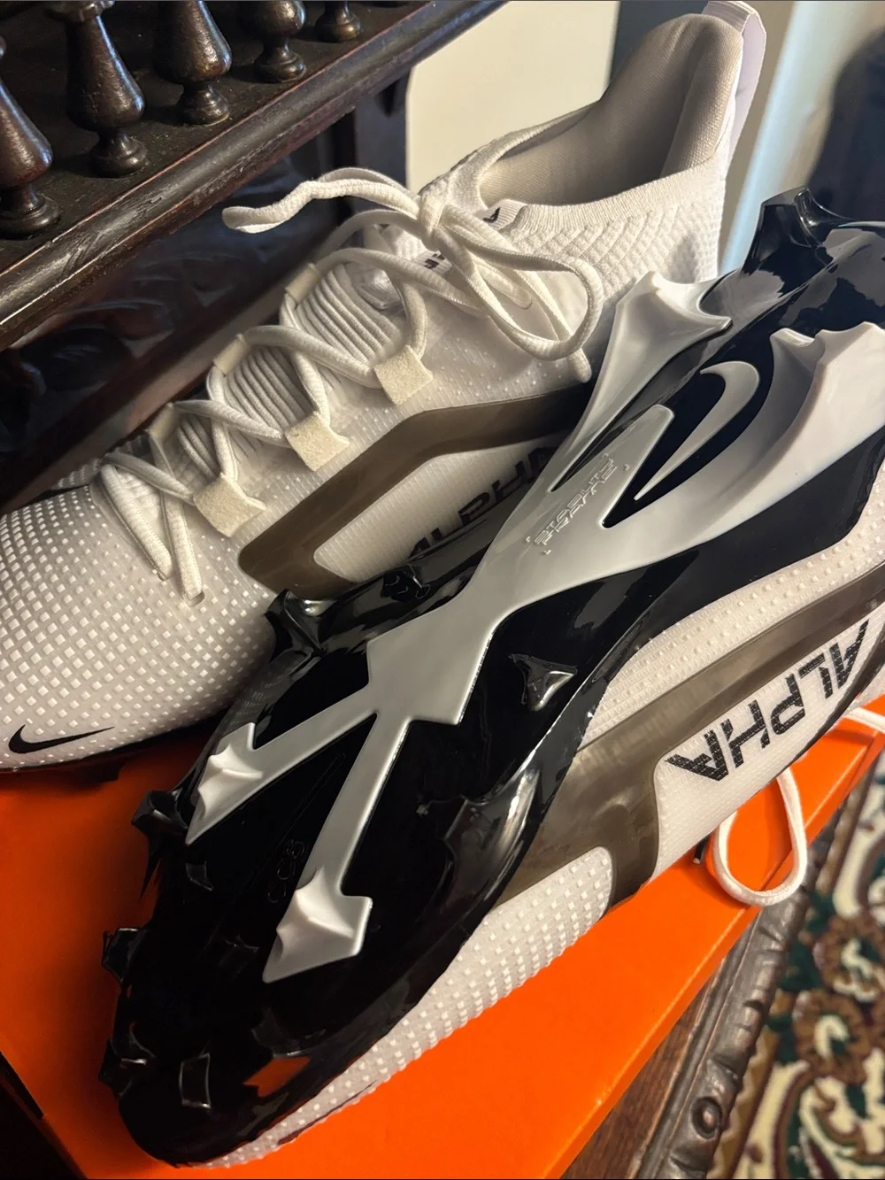 NEW IN BOX Nike Men’s White and Black Alpha Athletic Football Cleats Size 13